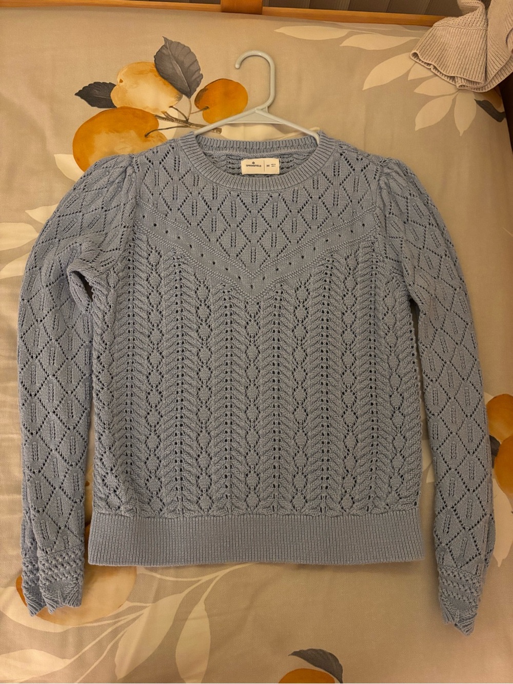 Springfield Women's Light Blue Lace-Knit Crewneck Sweater